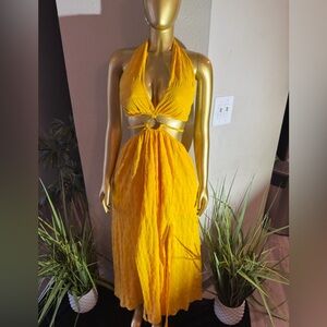 Yellow Halter Neck Women Dress